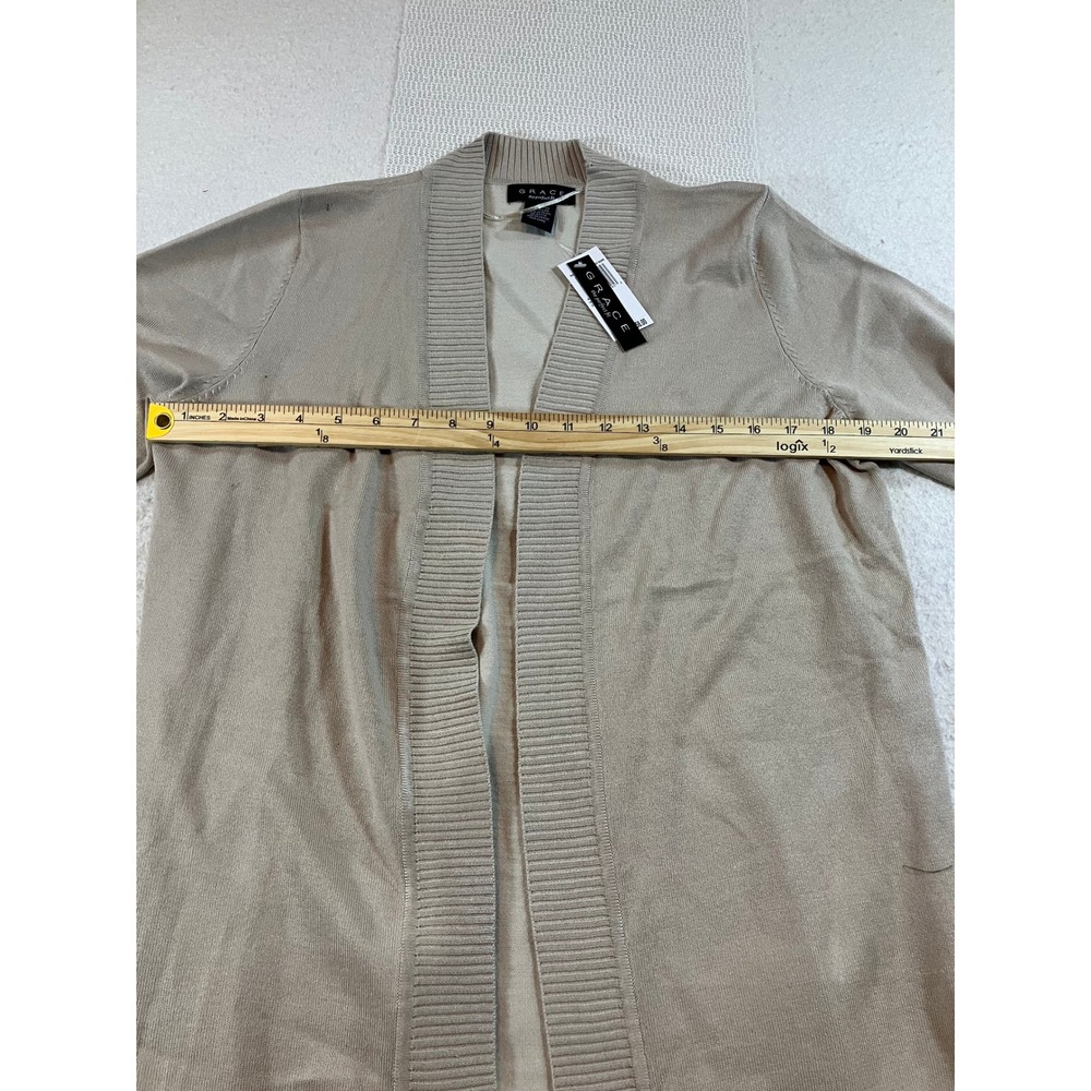 Grace NWT Women Tan Beige Open Front Cardigan Sweater Long Sleeve Size M NWT - Picture 5 of 6